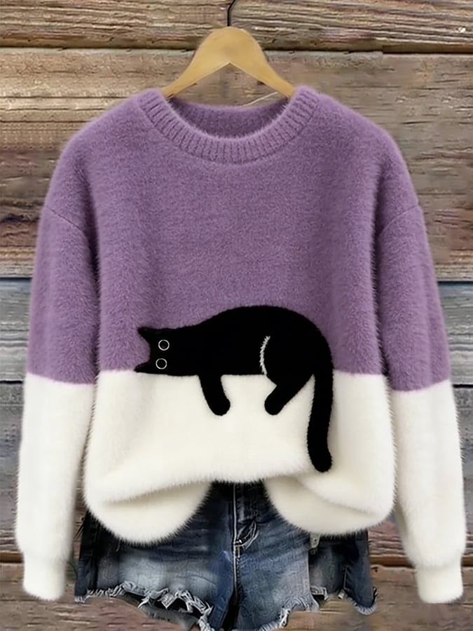 Amálie - Hebký oversized svetr s kočičím motivem