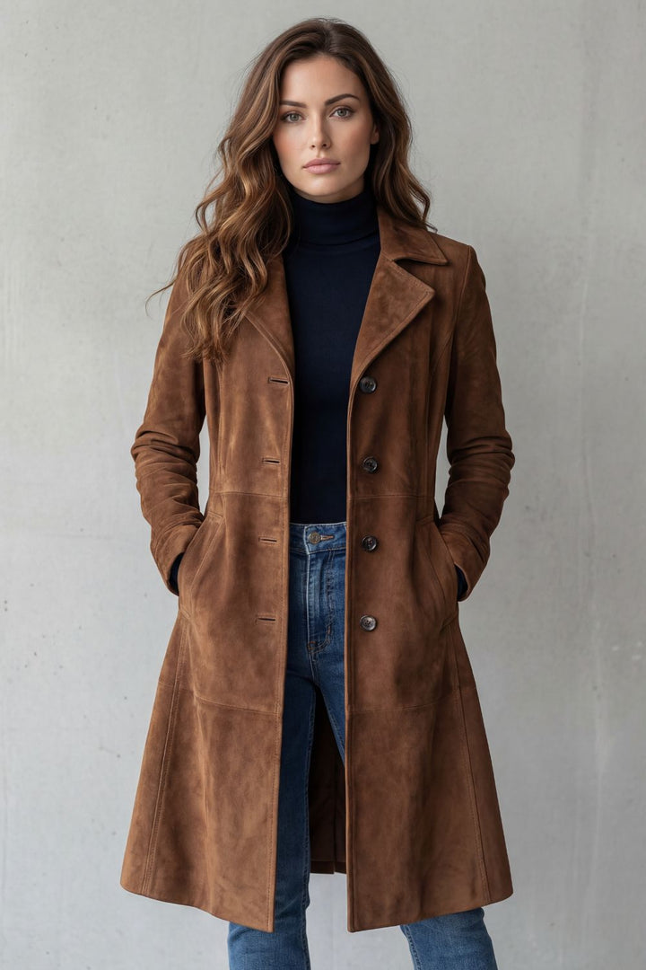 Delphine – Vintage semišový povrch – Dlouhý kabát