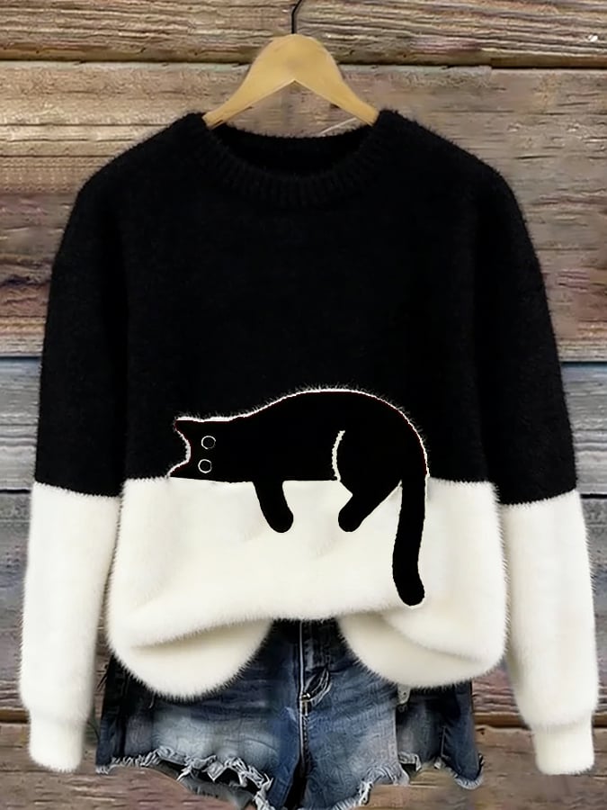Amálie - Hebký oversized svetr s kočičím motivem