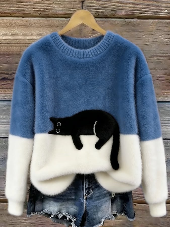 Amálie - Hebký oversized svetr s kočičím motivem