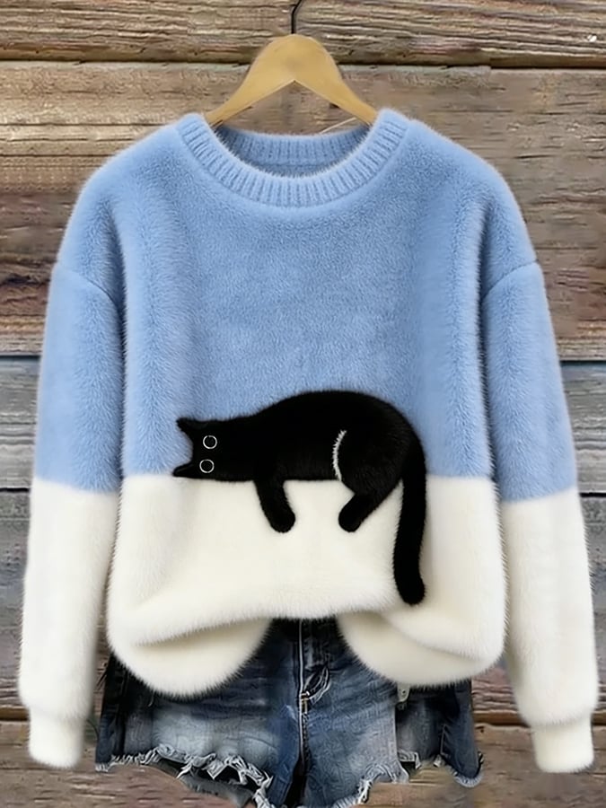 Amálie - Hebký oversized svetr s kočičím motivem
