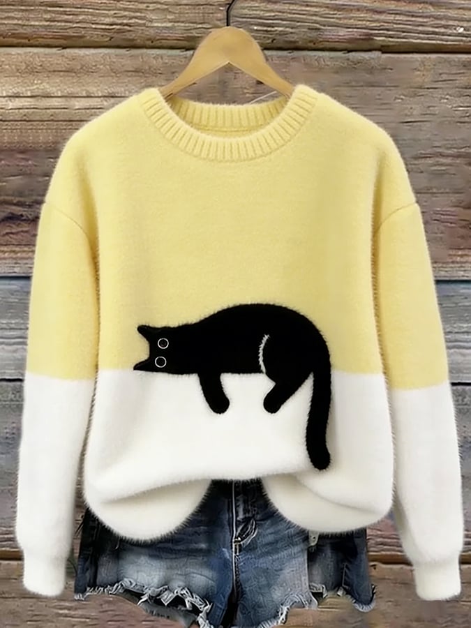 Amálie - Hebký oversized svetr s kočičím motivem