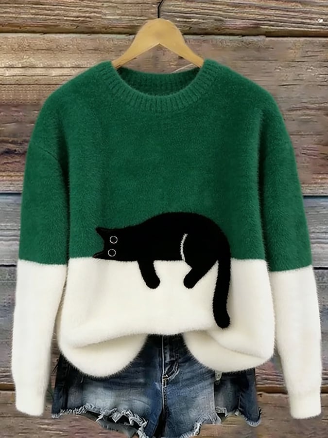 Amálie - Hebký oversized svetr s kočičím motivem