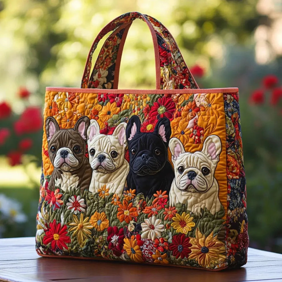 Frenchie Garden | Ručně šitá prošívaná taška