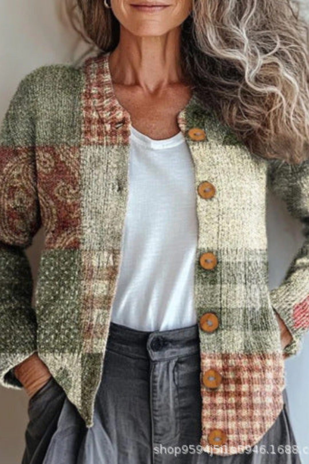 Petronela - Pletený kardigan s květinovým patchworkem