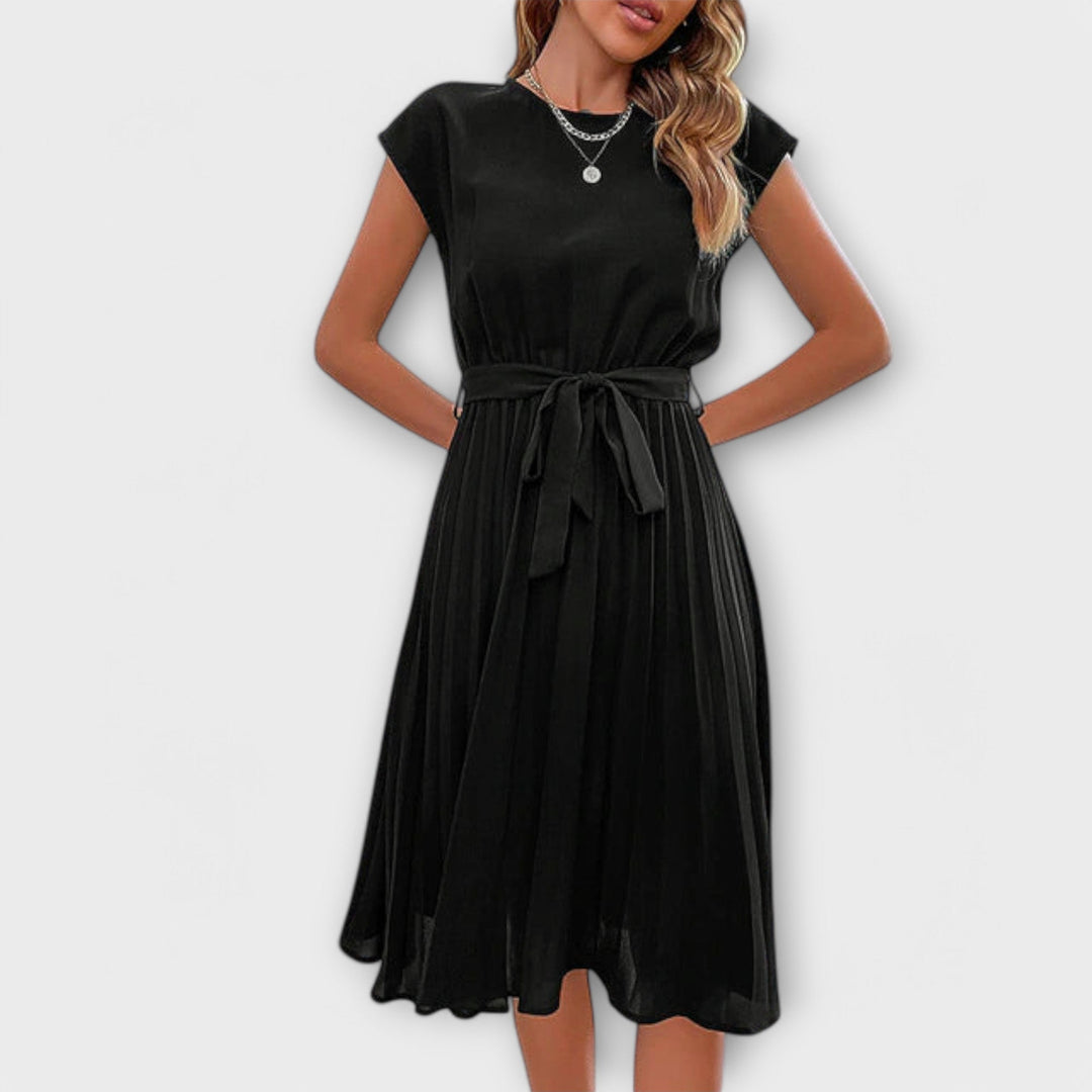 Claire - Krátký rukáv, plisovaný, midi casual šaty