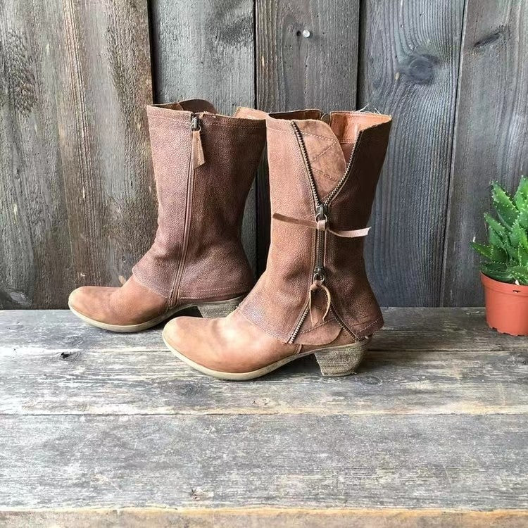 Natalia™ | Hnědé vysoké boty pro ženy s zipem