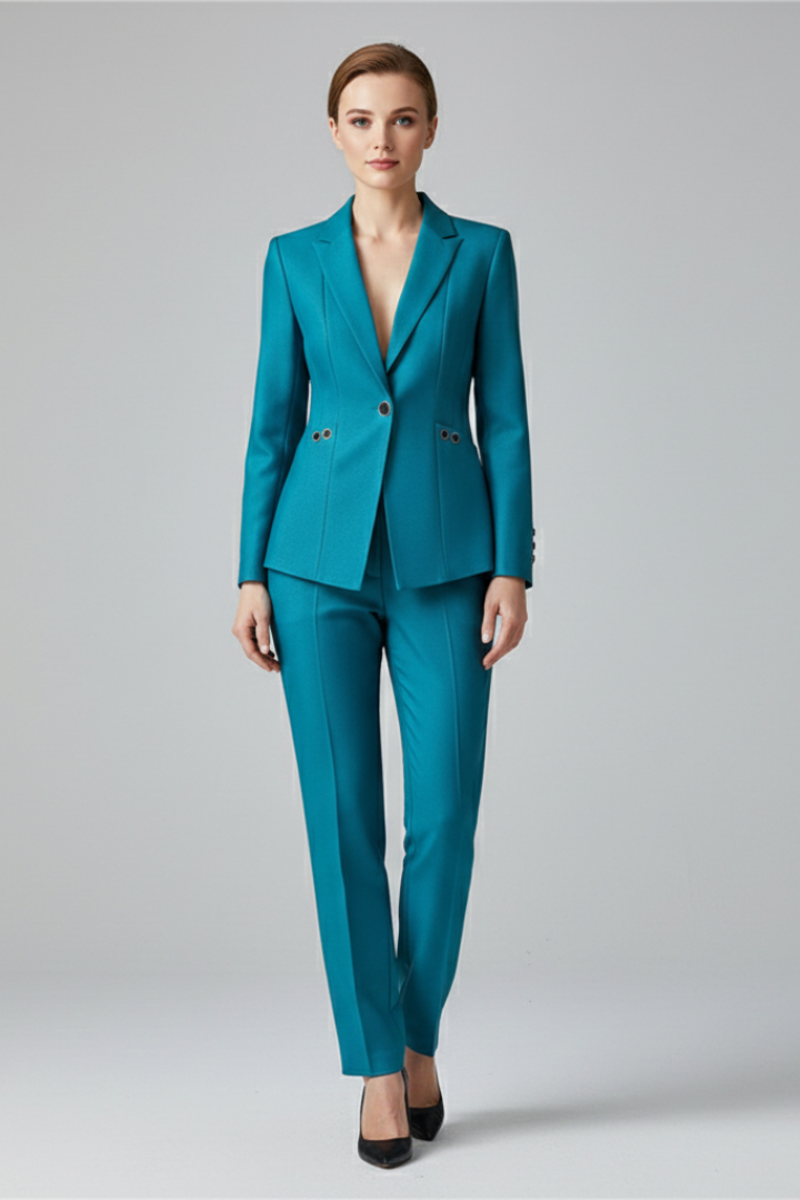 Dámský blazer set s jedním knoflíkem a rovnými kalhotami