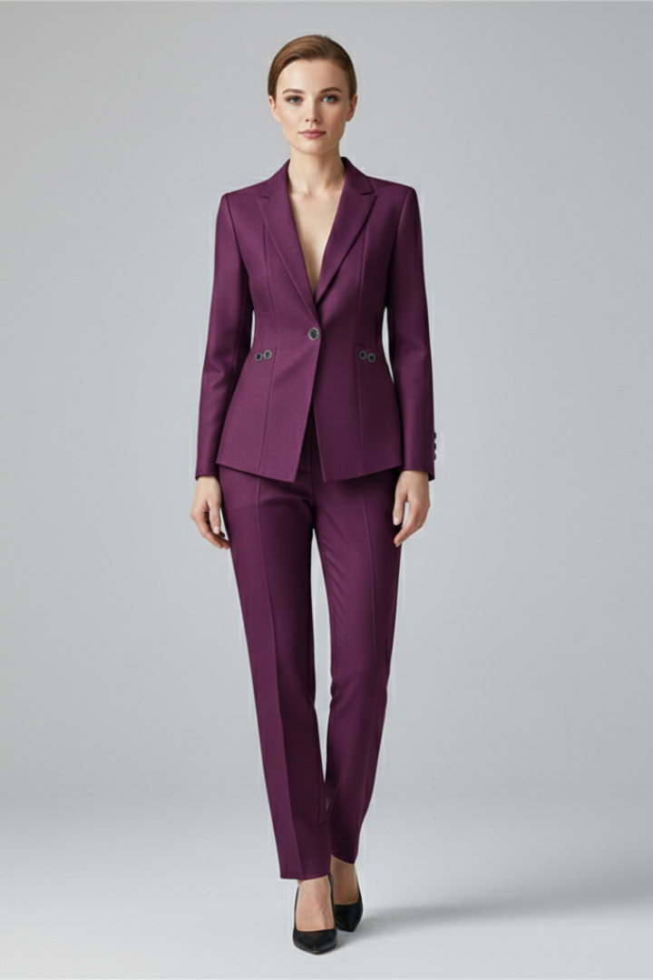 Dámský blazer set s jedním knoflíkem a rovnými kalhotami