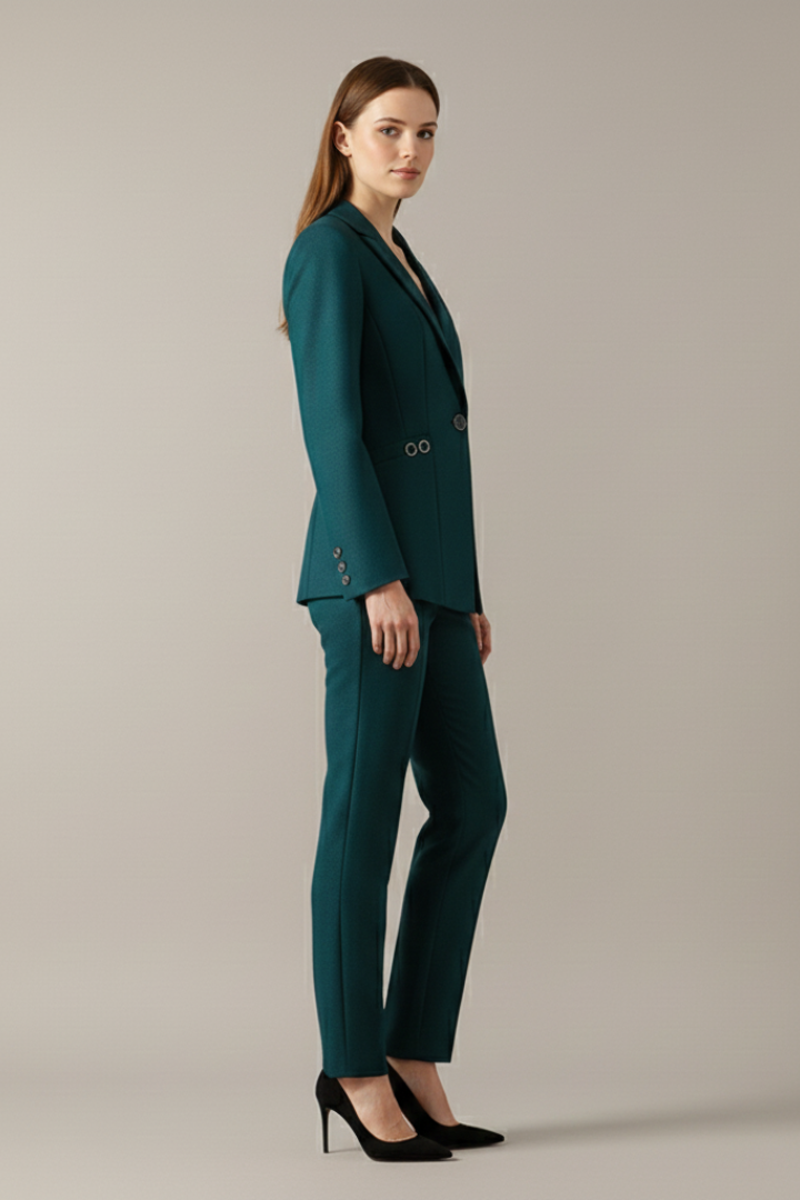 Dámský blazer set s jedním knoflíkem a rovnými kalhotami