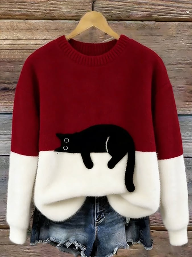 Amálie - Hebký oversized svetr s kočičím motivem