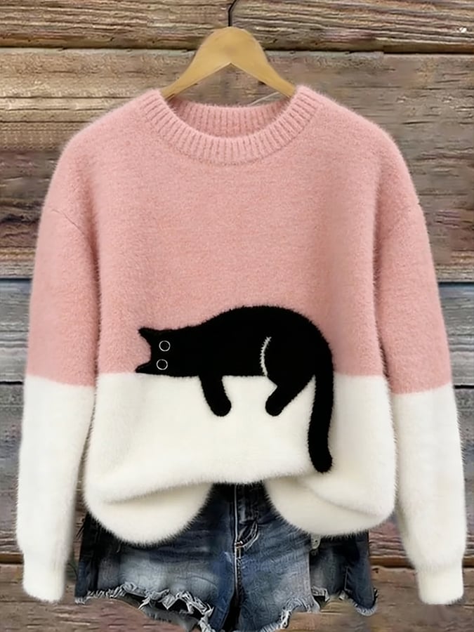 Amálie - Hebký oversized svetr s kočičím motivem