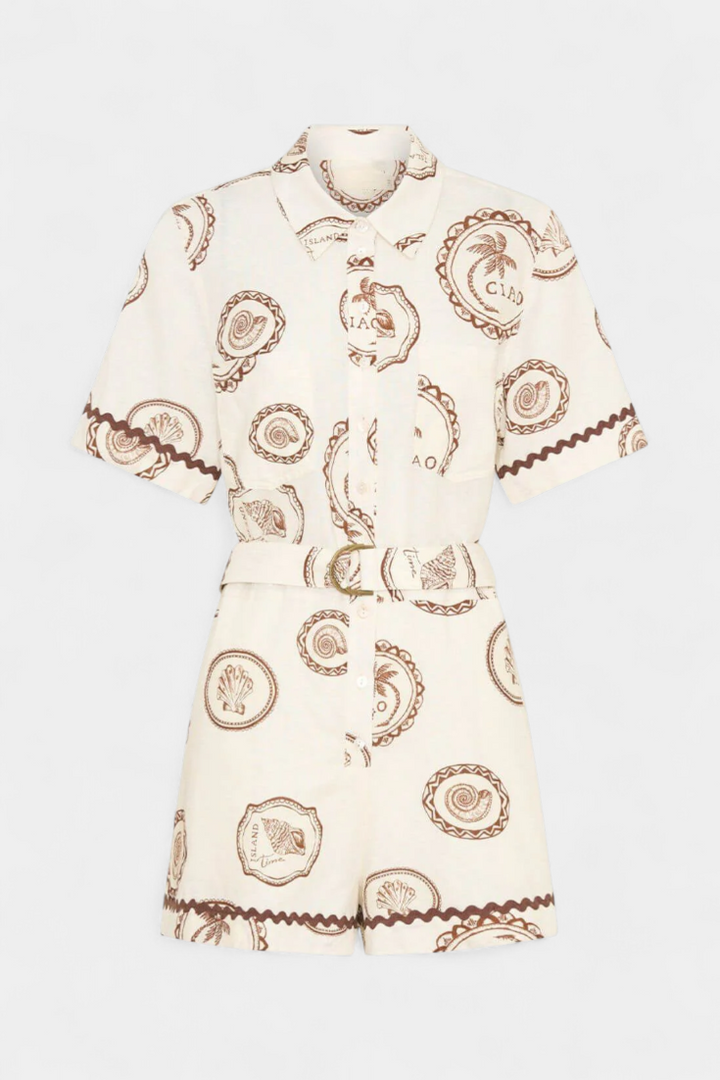 Seashell Mono Tričko s Detaily Mušle a Knoflíky