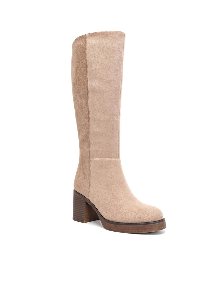 Eliška | Elegantní kozačky s blokovým podpatkem – Taupe