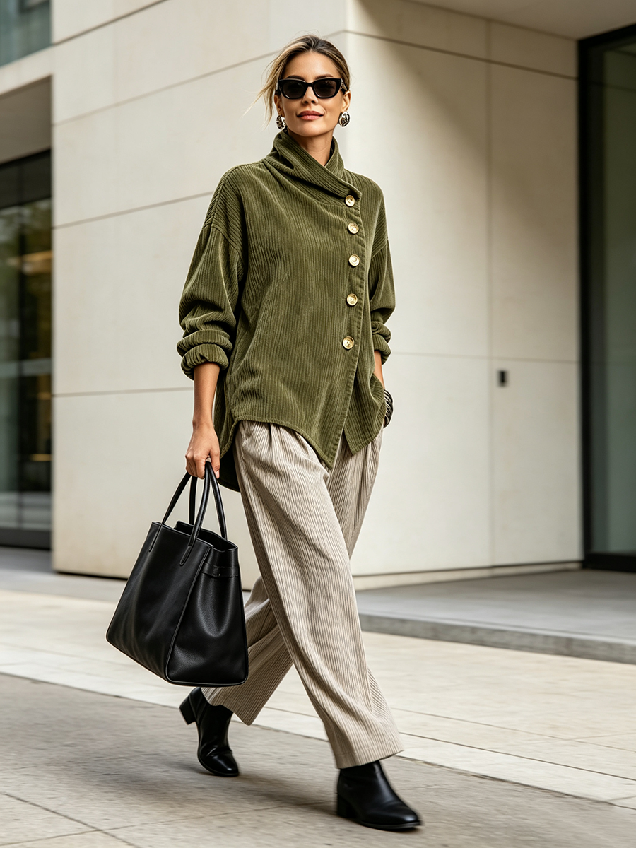 Silvie - Oversized kabátek s překládaným límcem a knoflíky